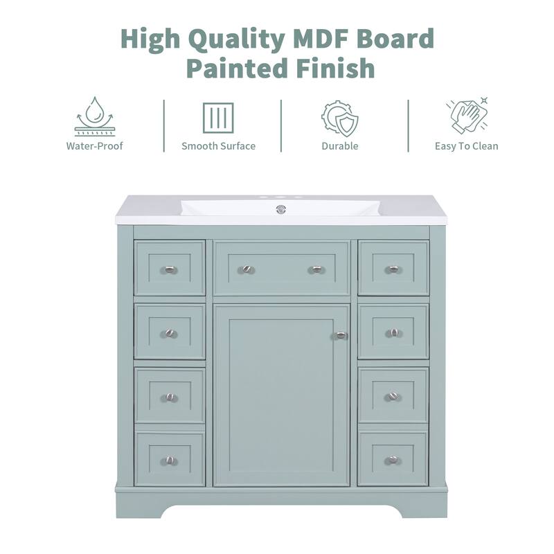 36" Bathroom Vanity Combo with Undermount Sink, 6 Drawers, 1 Cabinet, and Adjustable Shelf