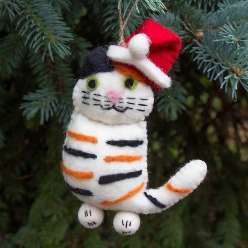 Handmade Felt Kitty Cat Collection of 4 Santa Cat Ornaments