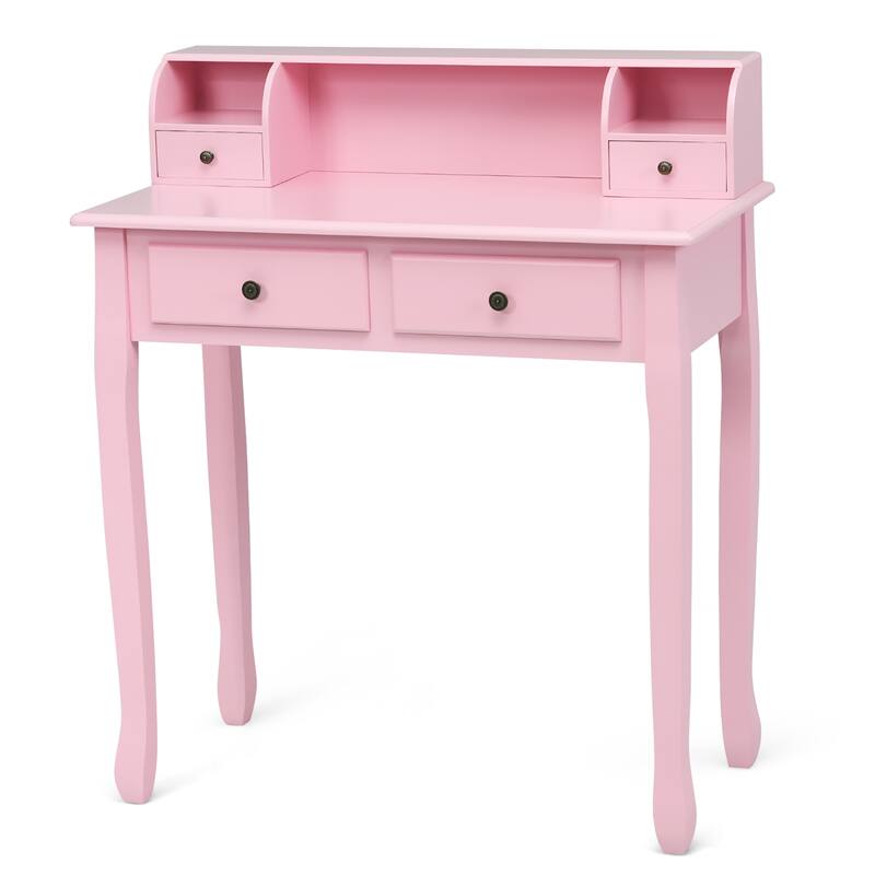 Costway Writing Desk Mission White Home Office Computer Desk 4 Drawer - Pink