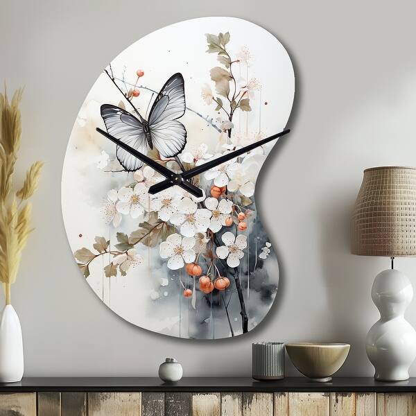Designart - Asian Art White And Grey Butterfly - Asian Art Wall Clock ...
