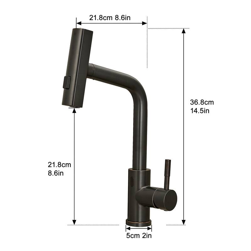 Single Handle 14.5 in. Pull Out Sprayer Touchless Kitchen Faucet with 360° Swivel Spout 1-Hole Basin Sink Tap