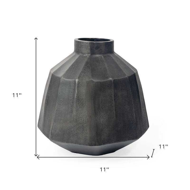 HomeRoots 11" Dark Gray Geometric Organic Stripe Round Aluminum Table Vase - 11