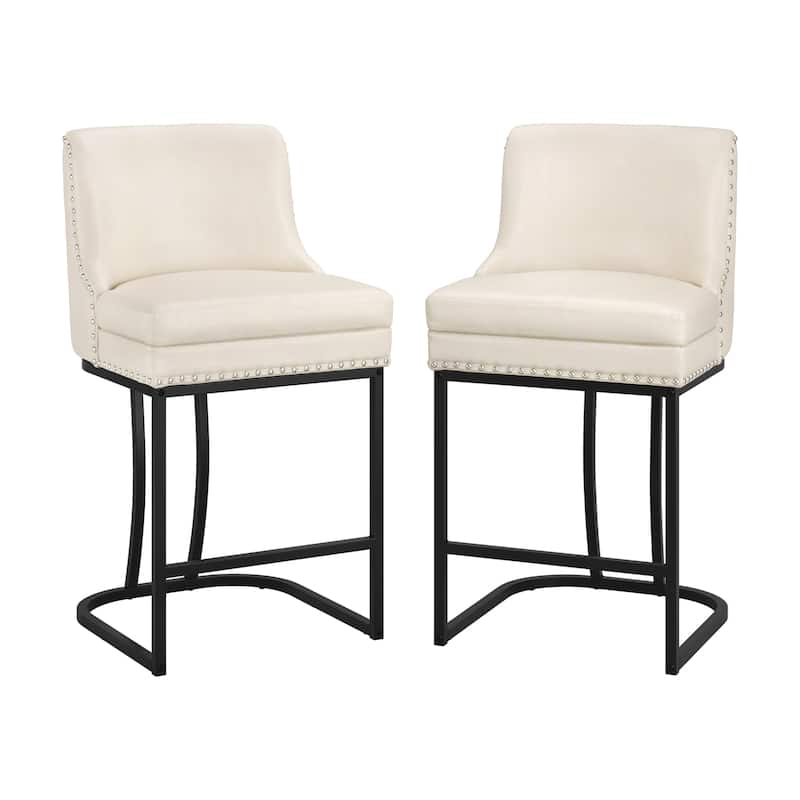 26" Modern Metal Barstools Set of 2 Upholstered Counter Height Bar stools with Back and 6" Thick Cushion for Kitchen Island