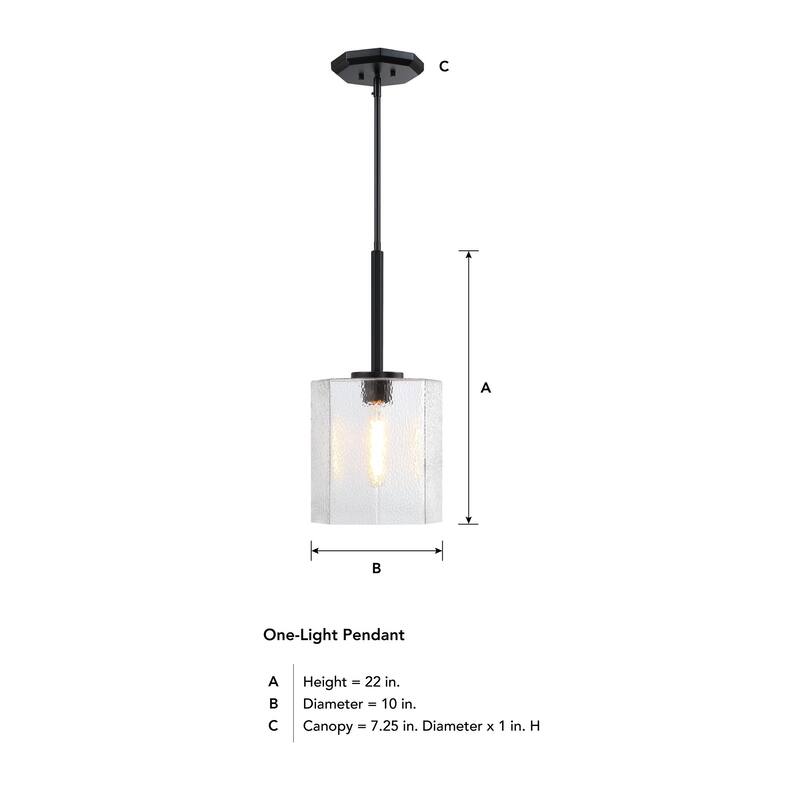Haven 60 Watt 1-Light Matte Black Geometric Pendant Light with Clear Rippled Glass Shade - 22