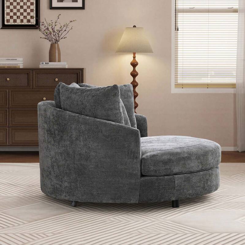 59.8''W Modern Oversized Sofa Chair, Round Accent Barrel Chair With 5 Pillows