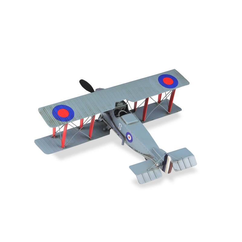 HomeRoots 5" Red and Gray Metal Hand Painted 1916 Gray Bristol F28 Fighter Plane Model Airplane - 14' X '5' X '12