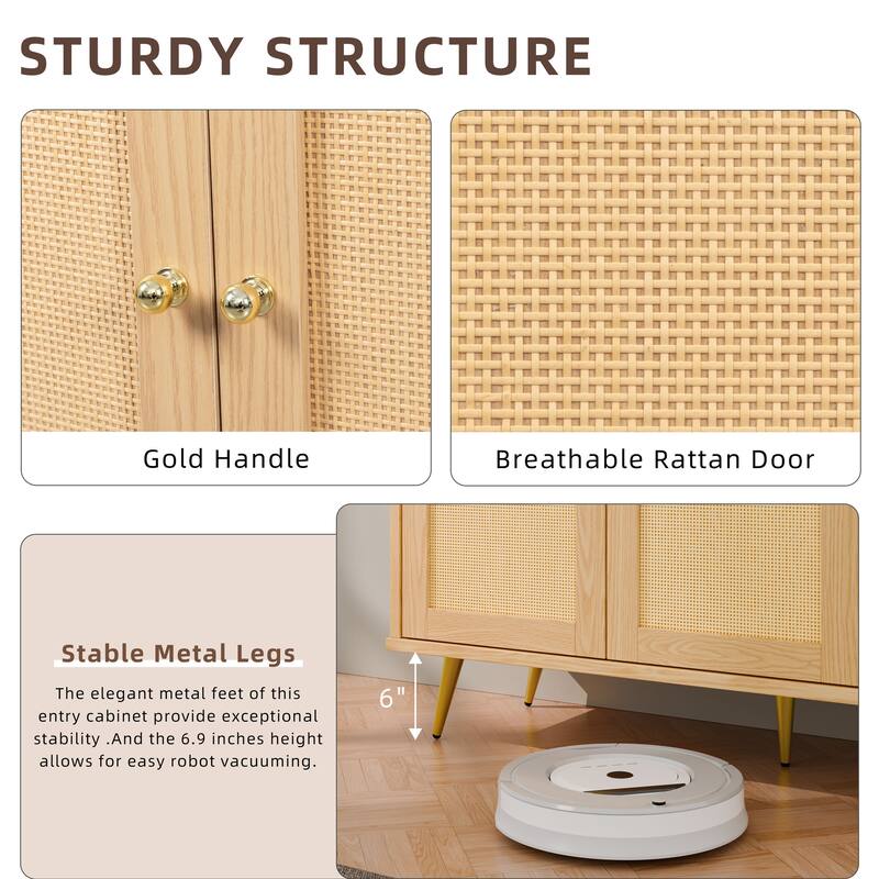 Futzca Storage Cabinet, Rattan Cabinet with Adjustable Shelf