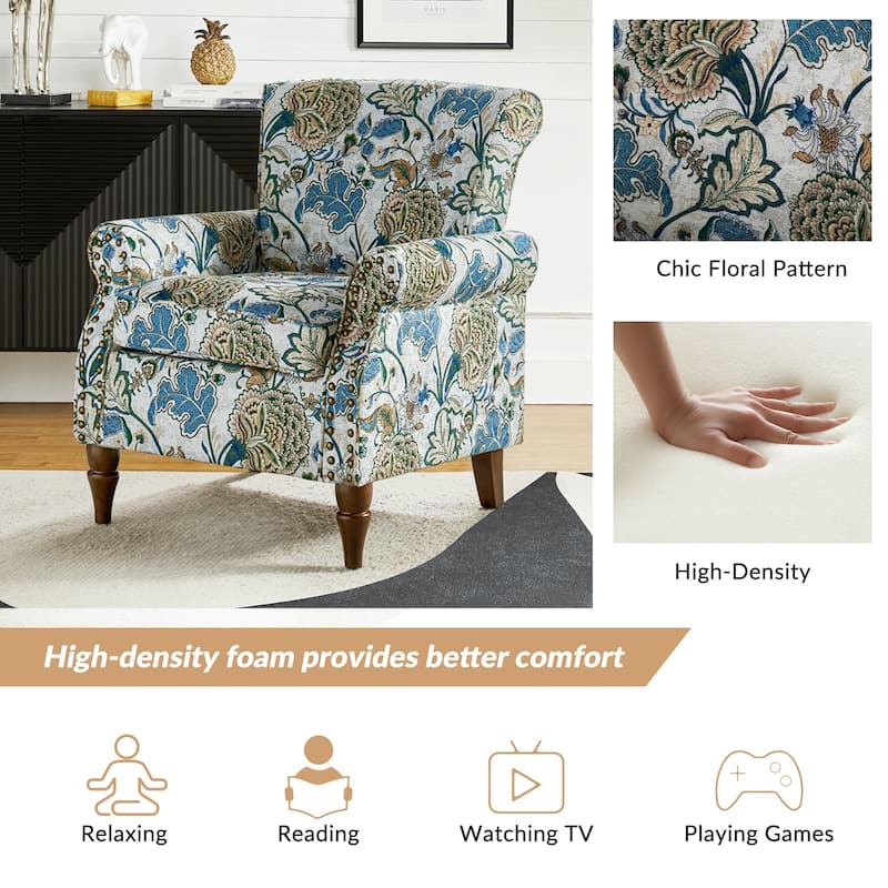Nyctelius Nailhead Trim Traditional Accent Armchair with Rolled Arms by HULALA HOME