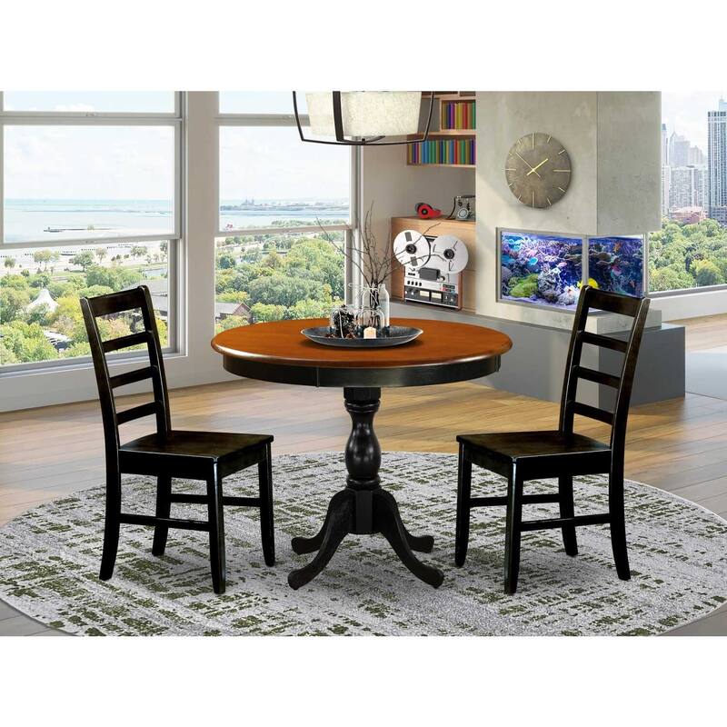 3-Piece Black and Cherry Finish Solid Wood Top - Dining Room Set - Seats-4