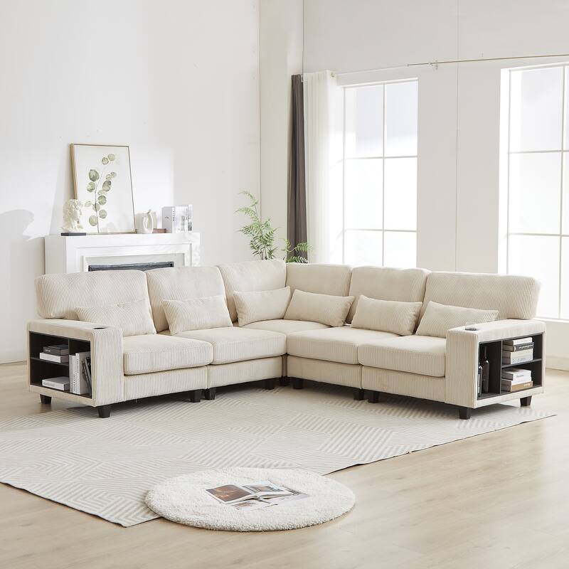 102.75" Corduroy L-Shaped Modular Sectional Sofa with Storage