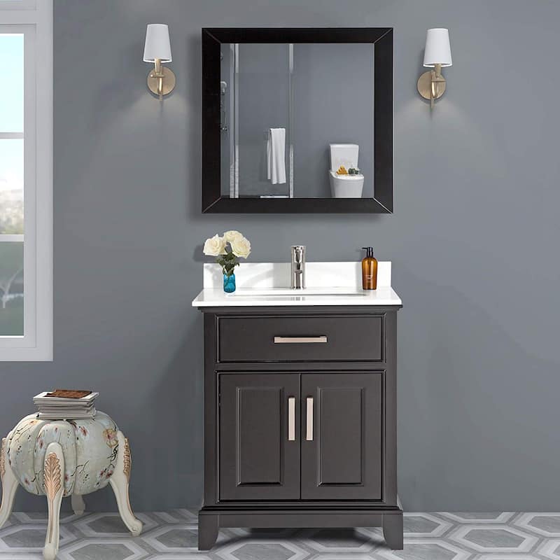 Vanity Art 30" Single Sink Bathroom Vanity Set with Engineered Marble Top and Free Mirror