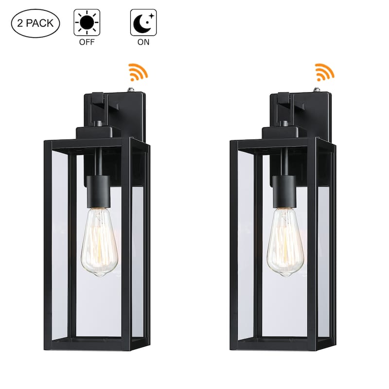 2-pack 1-Light 18 inch Matte Black Outdoor Wall Lantern with Clear Glass Shade(dusk to dawn could be chosen)