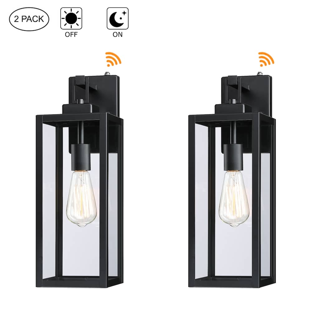 2-pack 1-Light 18 inch Matte Black Outdoor Wall Lantern with Clear Glass Shade(dusk to dawn could be chosen)