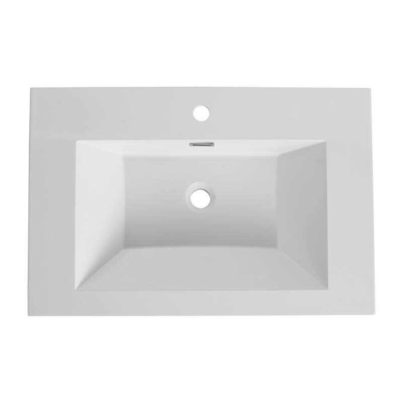 GDFStudio - Elara Gloss White Resin Bathroom Sink Top Only, Modern Rectangular Basin for Wall-Mounted Vanities
