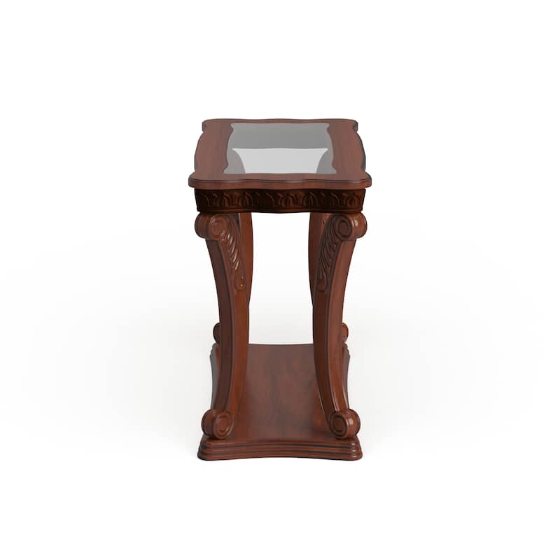 Derg Traditional Dark Oak 48-inch Glass Top Insert 1-Shelf Sofa Table by Furniture of America