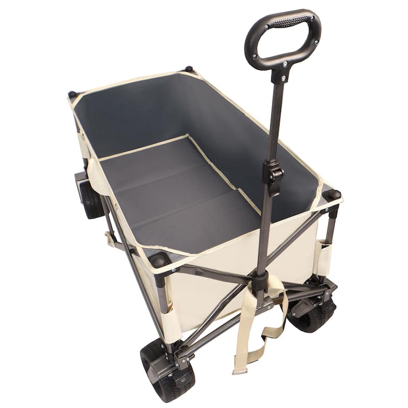 Folding Wagon, Heavy Duty Utility Beach Wagon Cart for Sand with Big Wheels, Adjustable Handle&Drink Holders