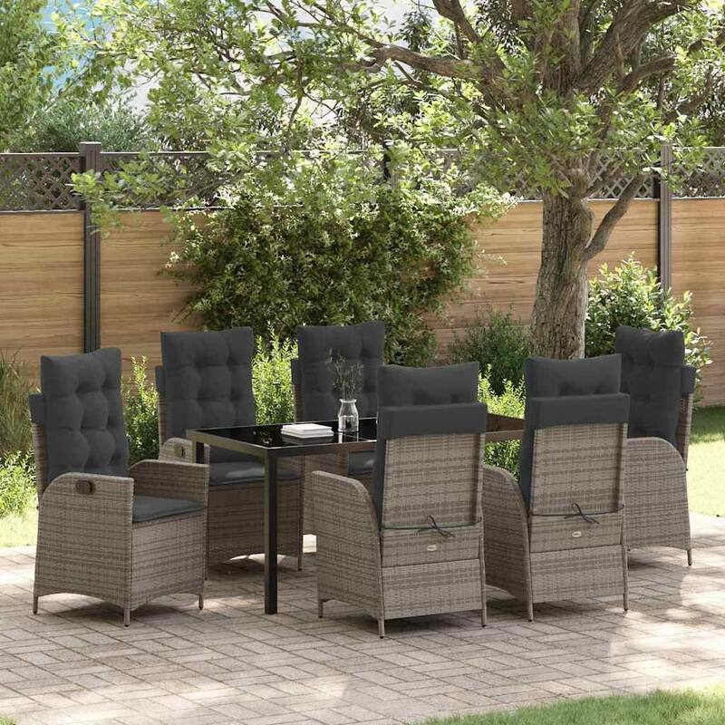 vidaXL Garden Dining Set with Cushion Poly Rattan - Grey-21.46x24.02x43.31 inches