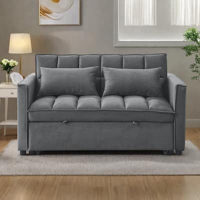 53.94" Velvet 2-Seater Sleeper Sofa with 3-Position Adjustable Backrest and Two Side Pockets