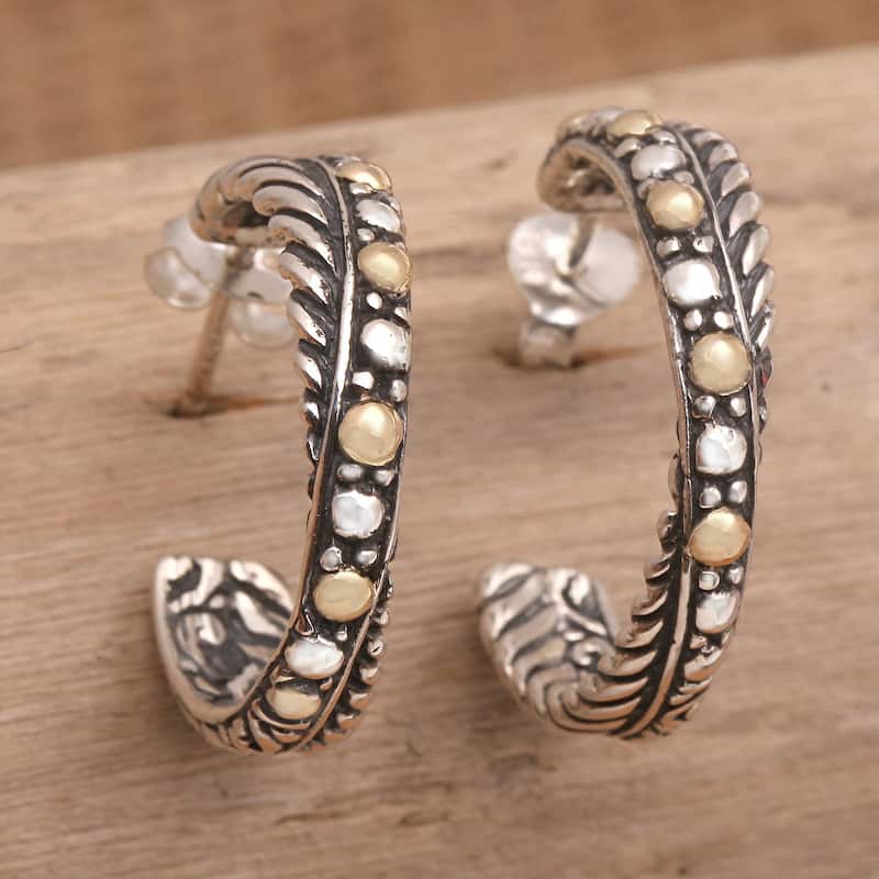 Novica Handmade Flashing Lights Gold-Accented Half-Hoop Earrings - Gold