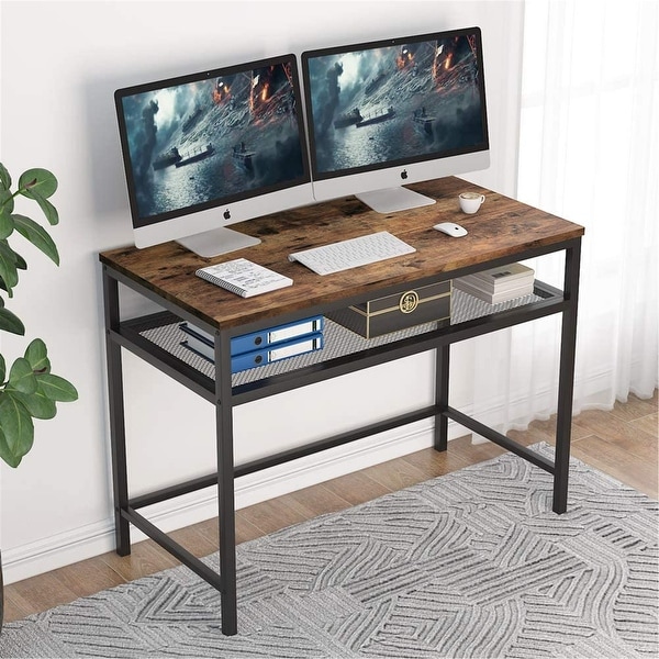 39" Computer Desk with Storage Shelf, Writing Desk Study Table for Small Space. Opens flyout.