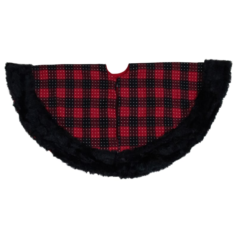 48" Red and Black Plaid with Polka Dots Christmas Tree Skirt - 48