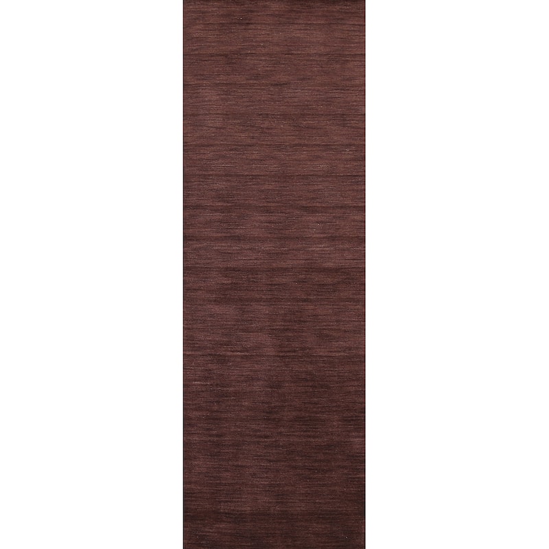 Contemporary Solid Gabbeh Oriental Runner Rug Hand-knotted Wool Carpet - 2'9" x 9'10"