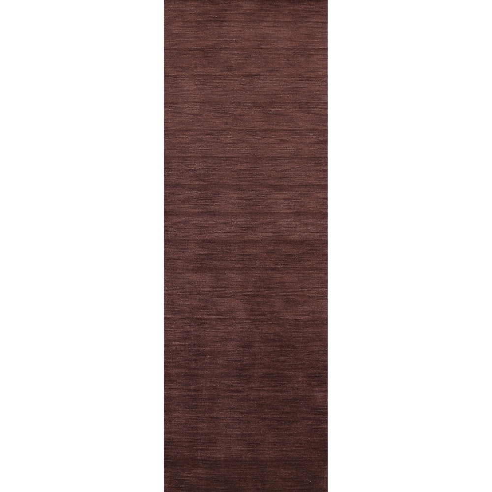 Contemporary Solid Gabbeh Oriental Runner Rug Hand-knotted Wool Carpet - 2'9" x 9'10"