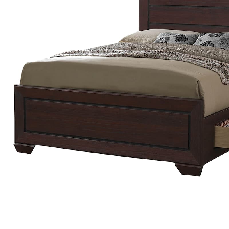 Wooden Eastern King Size Bed with Two Storage Drawers, Brown
