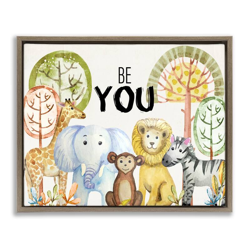 Stupell Be You Jungle Animals Framed Floater Canvas Wall Art Design By Kim Allen - 31 x 25 - Brown