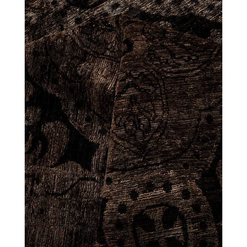 Overton Hand Knotted Wool Vintage Inspired Modern Contemporary Overdyed Black Area Rug - 8' 1" x 10' 3"