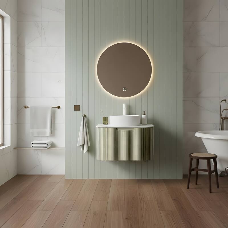 Wall Mounted Bathroom with White Round Ceramic Basin and Drawer