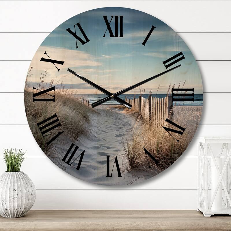 Designart "Path To The Beach II" Nautical & Beach Oversized Wood Wall Clock