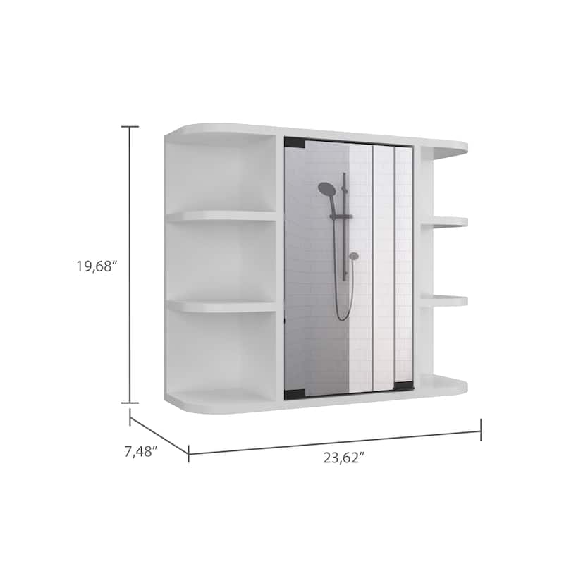 TUHOME Milan Mirrored Medicine Cabinet with 3 Concealed and 6 Open Shelves
