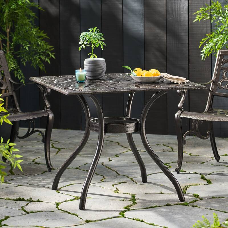 Roomfitters Outdoor Square Dining Table Cast Aluminum Patio Bistro Table with Decorative Lattice Top, Bronze