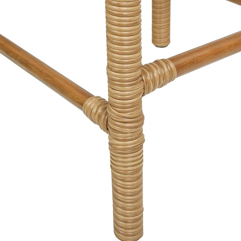 Backless Upholstered Counter Stool with Resin Rattan Frame