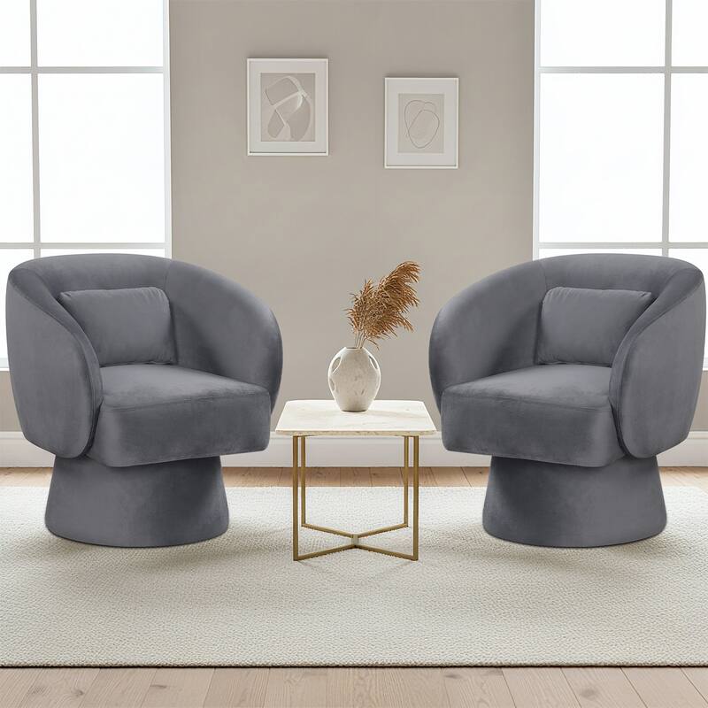 Gymax 2PCS Swivel Accent Chair w/ Back Removable Lumbar Pillow 360