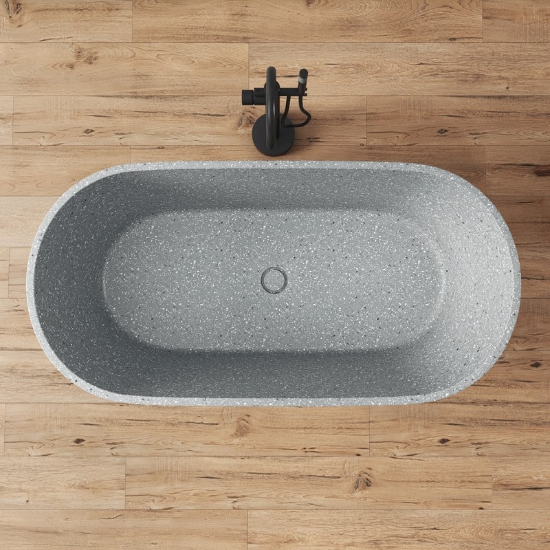 MEDUNJESS 59'' Terrazzo Freestanding Bathtub Stone Resin Soaking Tub