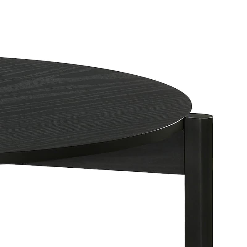 Furniture of America Rovion Round Wood Coffee Table with Open Bottom Shelf