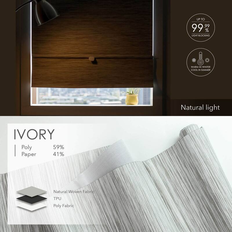 GoDear Design 99.99% Blackout Magnetic Roman Shades, No Drill Cordless Woven Fabric Blinds-Multiple Widths Available, Ivory