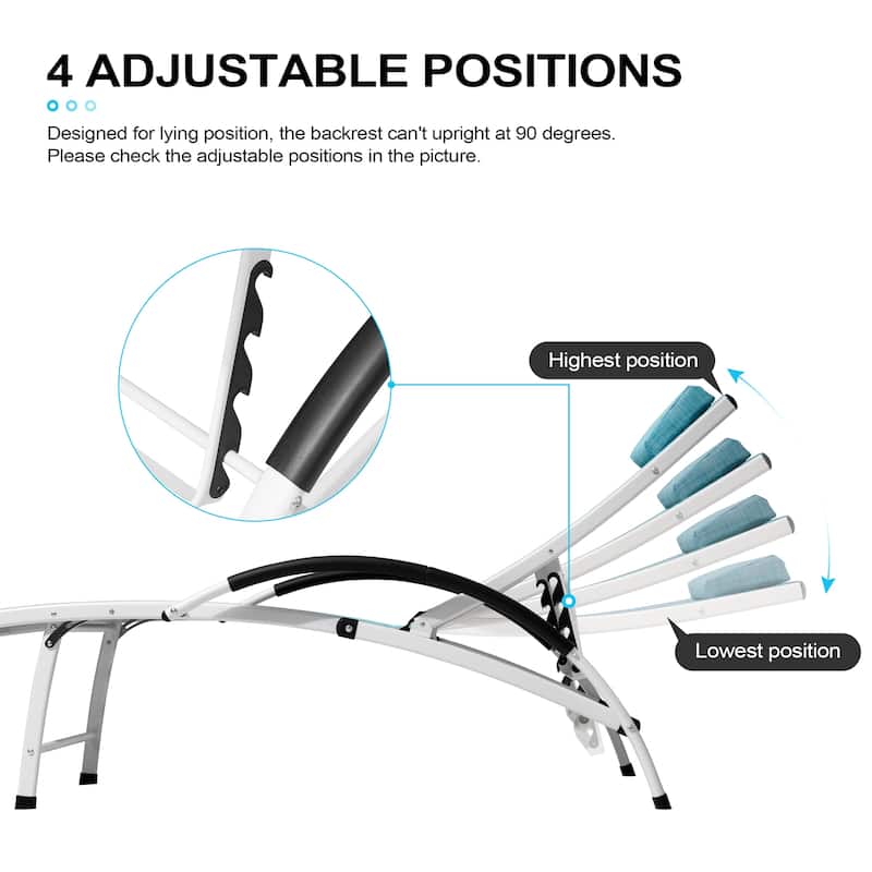 3-piece Outdoor Adjustable Aluminum Reclining Chaise Lounge Chairs with Wheels and Side Table Set