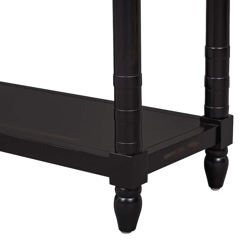 Pine Veneer Long Entryway Table, Console Table Sofa Table with 3 Storage Drawers & Open Storage Shelf, Tapered Table Legs