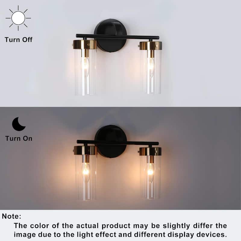 Modern Black Gold 1/2/3/4-Light Linear Bathroom Vanity Light Glass Wall Sconce