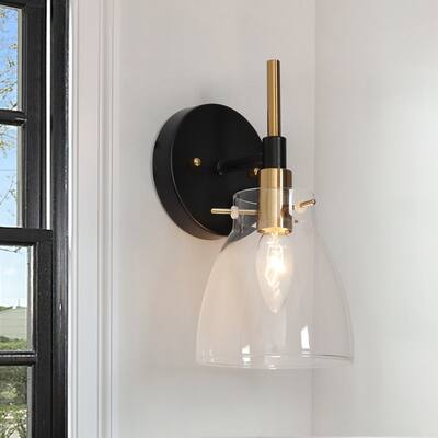 Modern Black Gold 1-light Wall Sconce with Glass Shade