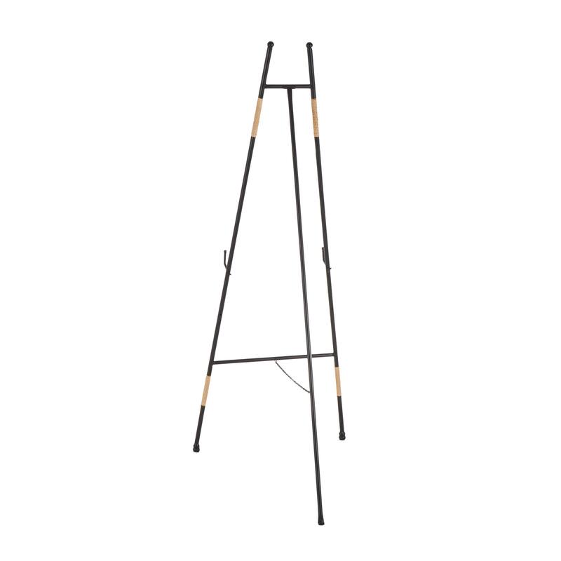 Black Metal Slim Foldable 2 Tier Easel with Wrapped Rattan Accents