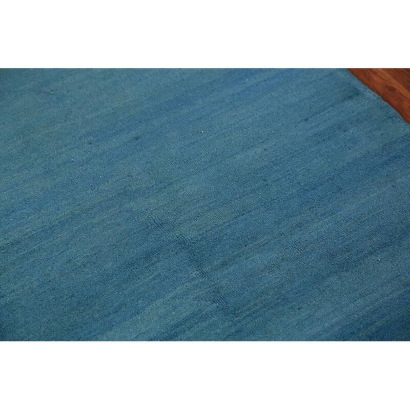 Blue Striped Modern Gabbeh Oriental Rug Hand-Knotted Wool Carpet - 3'6" x 4'10"
