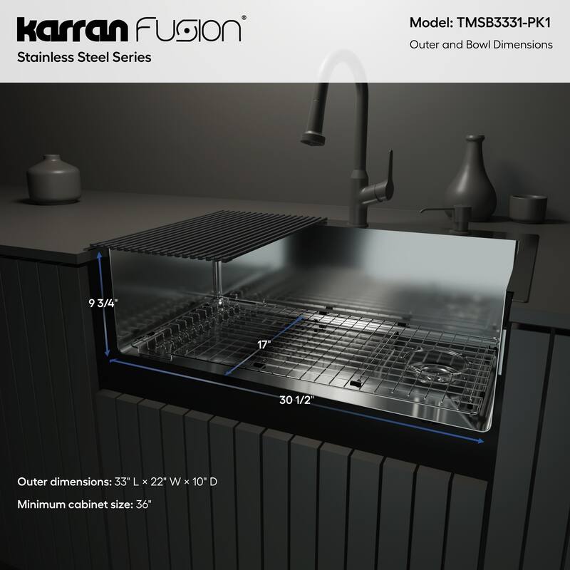 Karran USA TMSB3331-PK1 Fusion 33" Drop In Single Basin Stainless