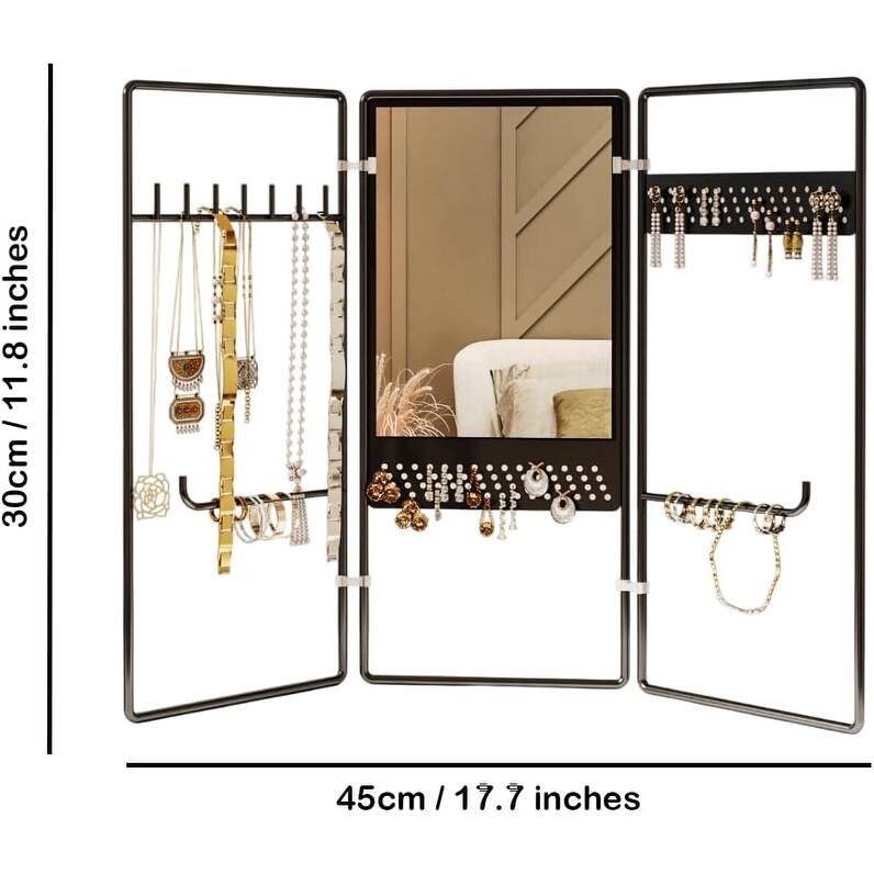 3-Tier Foldable Jewelry Organizer with Mirror