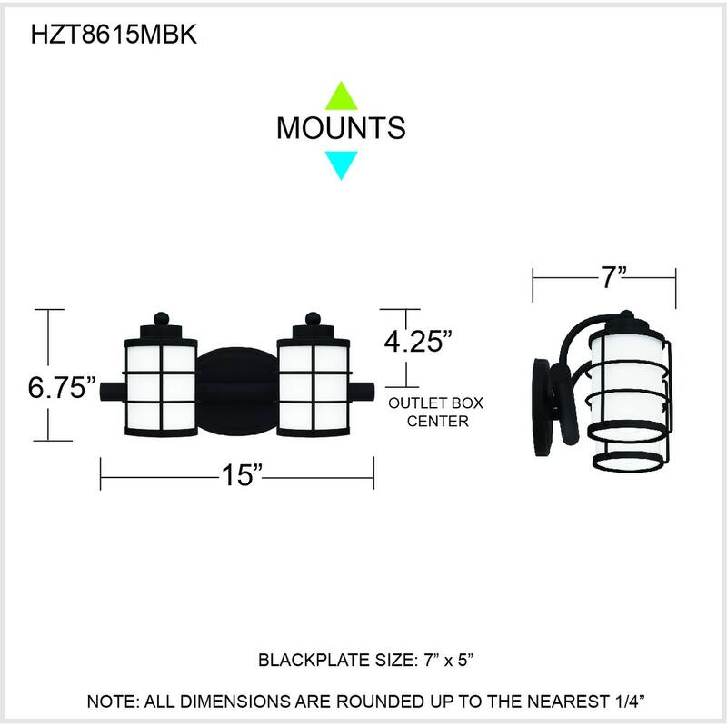 Hazlett 2-Light Matte Black Vanity Light