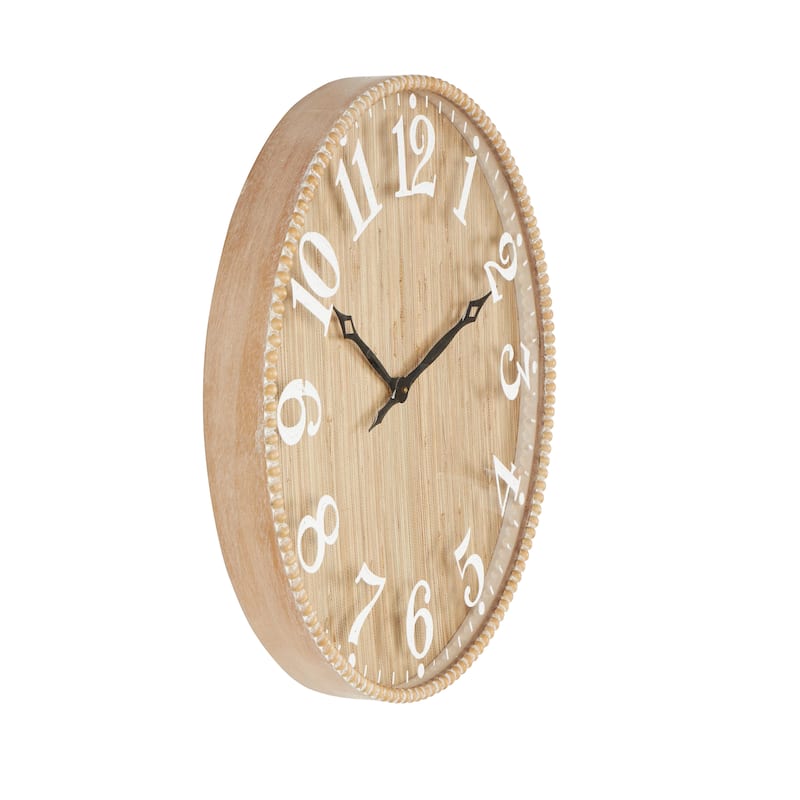 Wood Distressed Decorative Wall Clock with Black or White Beaded Wood Frame - Light Brown - Roche River Decor