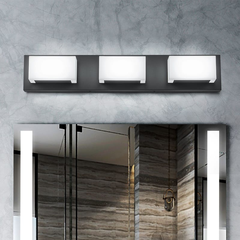 Modern 3/4/5-Light Black Integrated LED Bathroom Vanity Light Dimmable Wall Sconce for 350°Rotatable - 24 in.W 3-Light